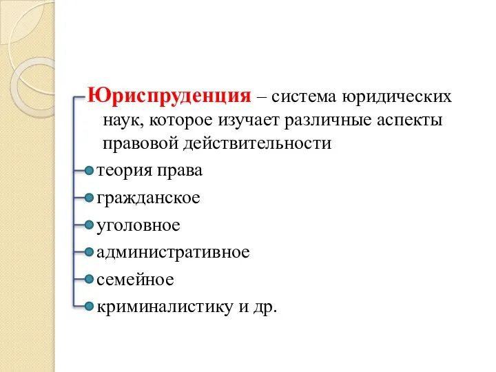 Юриспруденция – система юридических наук, которое изучает различные аспекты правовой действительности теория