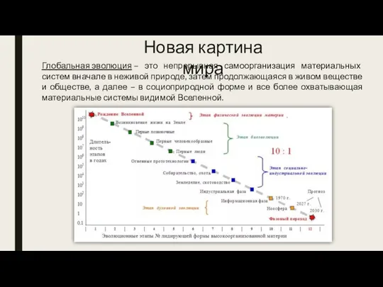 Глобальная эволюция – это непрерывная самоорганизация материальных систем вначале в неживой природе,