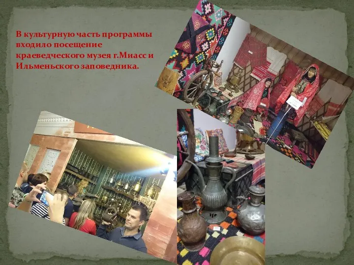В культурную часть программы входило посещение краеведческого музея г.Миасс и Ильменьского заповедника.