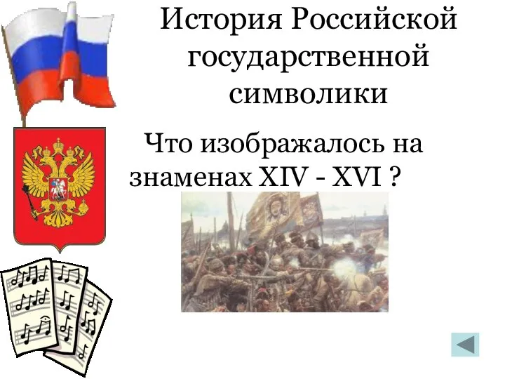 История Российской государственной символики Что изображалось на знаменах XIV - XVI ? Лик Спасителя