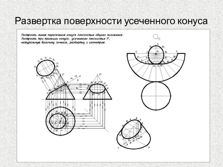 Развертка поверхности усеченного конуса