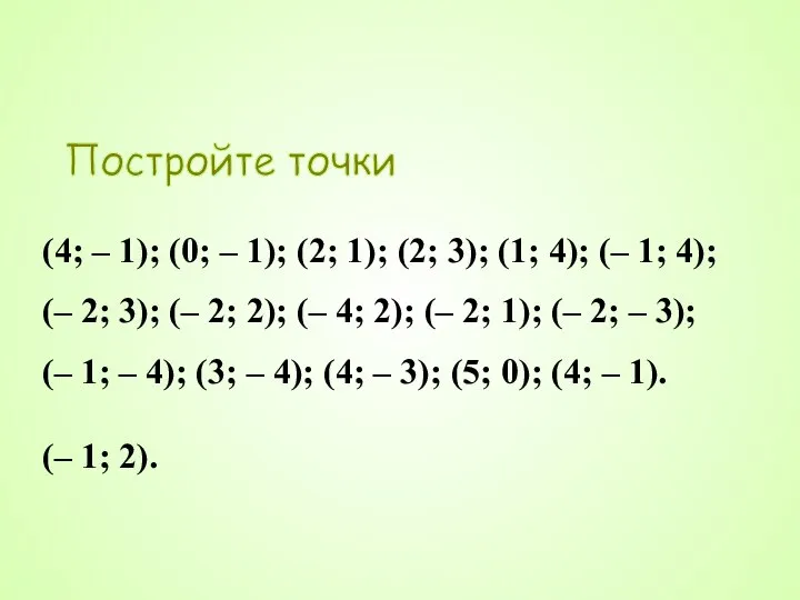 Постройте точки (4; – 1); (0; – 1); (2; 1); (2; 3);