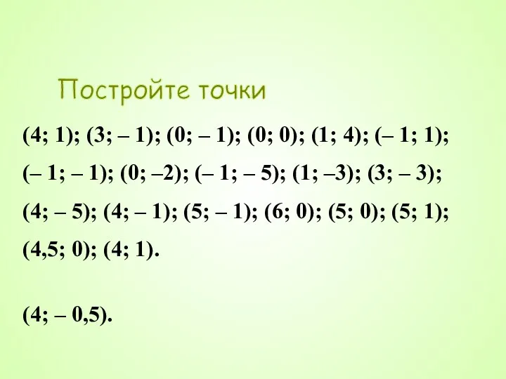 Постройте точки (4; 1); (3; – 1); (0; – 1); (0; 0);