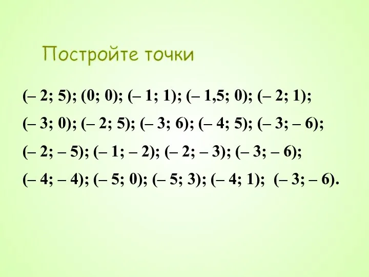 Постройте точки (– 2; 5); (0; 0); (– 1; 1); (– 1,5;
