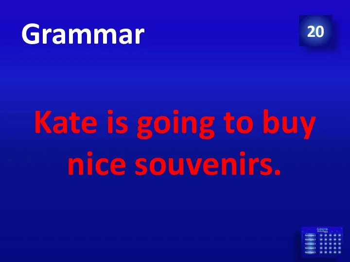 20 Grammar Kate is going to buy nice souvenirs.