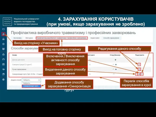 4. ЗАРАХУВАННЯ КОРИСТУВАЧІВ (при умові, якщо зарахування не зроблено) раніше) Редагування даного