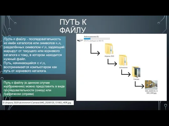 ПУТЬ К ФАЙЛУ Путь к файлу - последовательность из имён каталогов или