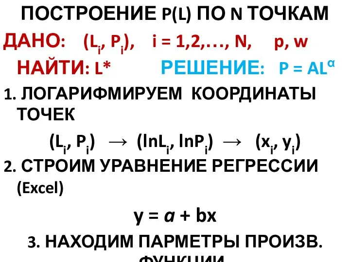 ПОСТРОЕНИЕ P(L) ПО N ТОЧКАМ ДАНО: (Li, Pi), i = 1,2,…, N,