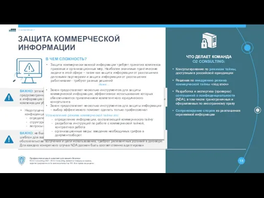 ЗАЩИТА КОММЕРЧЕСКОЙ ИНФОРМАЦИИ ЧТО ДЕЛАЕТ КОМАНДА O2 CONSULTING: Консультирование по режимам тайны,