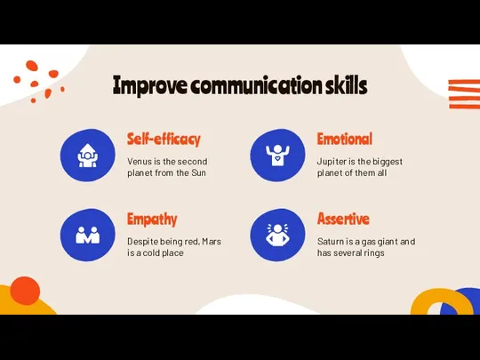 Improve communication skills Despite being red, Mars is a cold place Self-efficacy