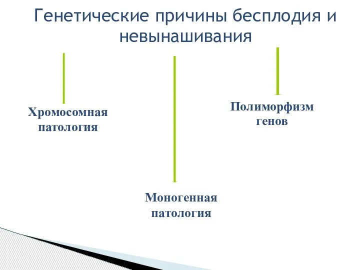 Генетические причины бесплодия и невынашивания Хромосомная патология Полиморфизм генов Моногенная патология