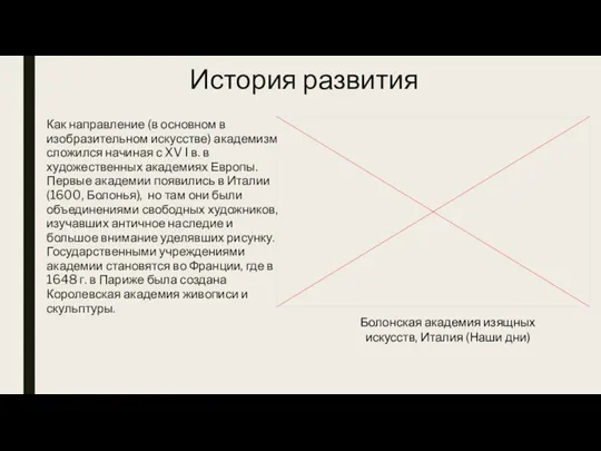 История развития Как направление (в основном в изобразительном искусстве) академизм сложился начиная