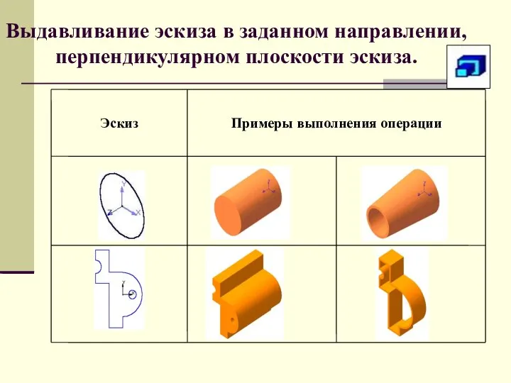 Выдавливание эскиза в заданном направлении, перпендикулярном плоскости эскиза.