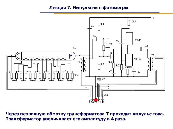 Лекция 7. Импульсные фотометры Через первичную обмотку трансформатора Т проходит импульс тока.