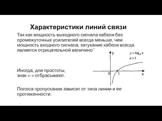 Характеристики линий связи Так как мощность выходного сигнала кабеля без промежуточных усилителей