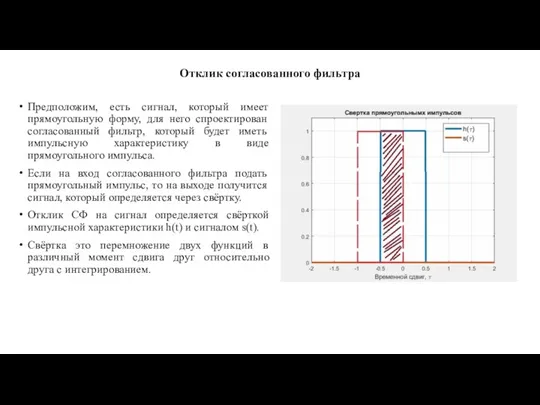 Отклик согласованного фильтра Предположим, есть сигнал, который имеет прямоугольную форму, для него