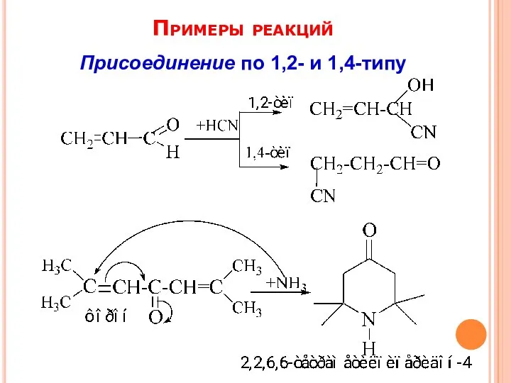 Примеры реакций Присоединение по 1,2- и 1,4-типу