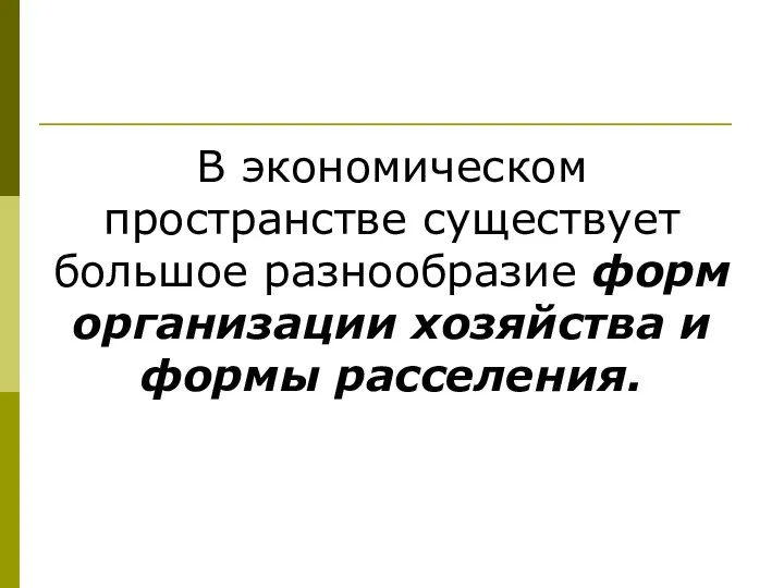 В экономическом пространстве существует большое разнообразие форм организации хозяйства и формы расселения.