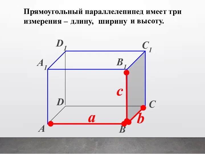 c b А В С D А1 D1 С1 В1 Прямоугольный параллелепипед