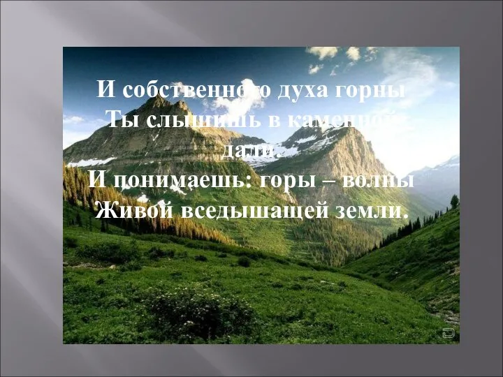 И собственного духа горны Ты слышишь в каменной дали. И понимаешь: горы