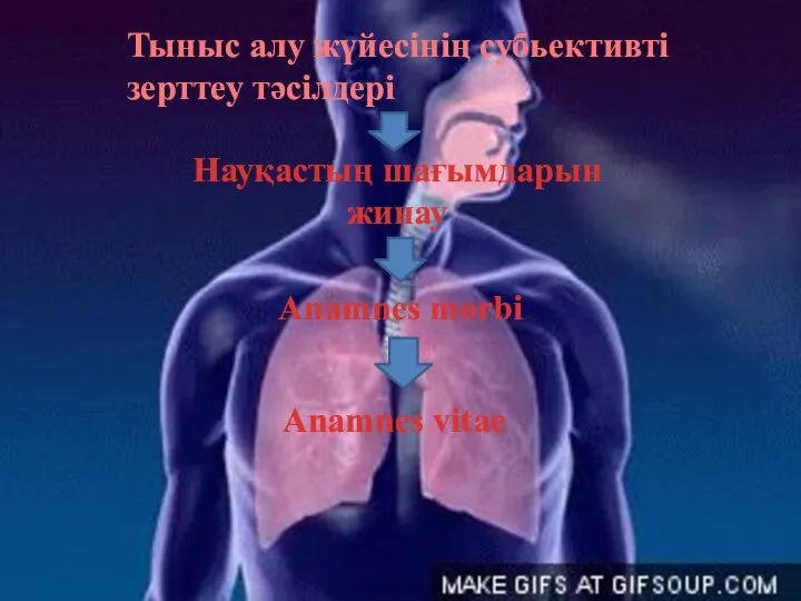 Тыныс алу жүйесінің субьективті зерттеу тәсілдері Науқастың шағымдарын жинау Anamnes morbi Anamnes vitae