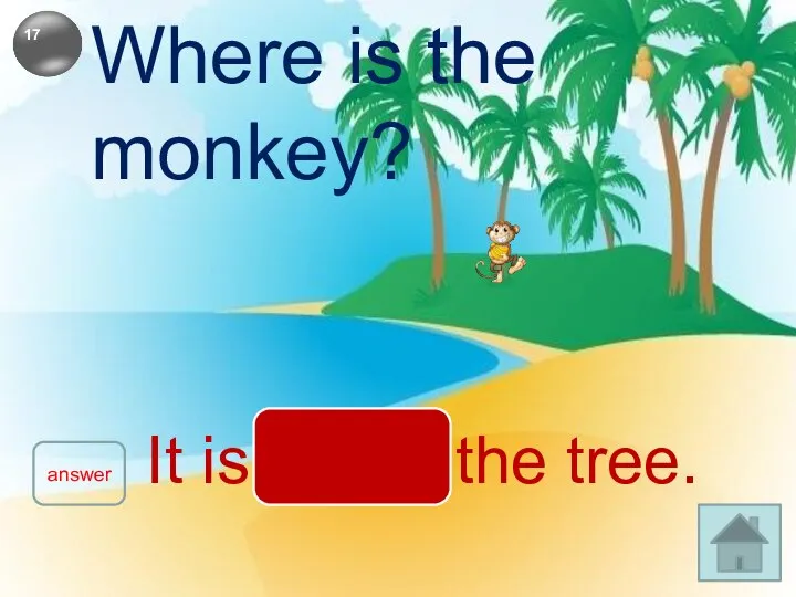 Where is the monkey? answer It is under the tree.