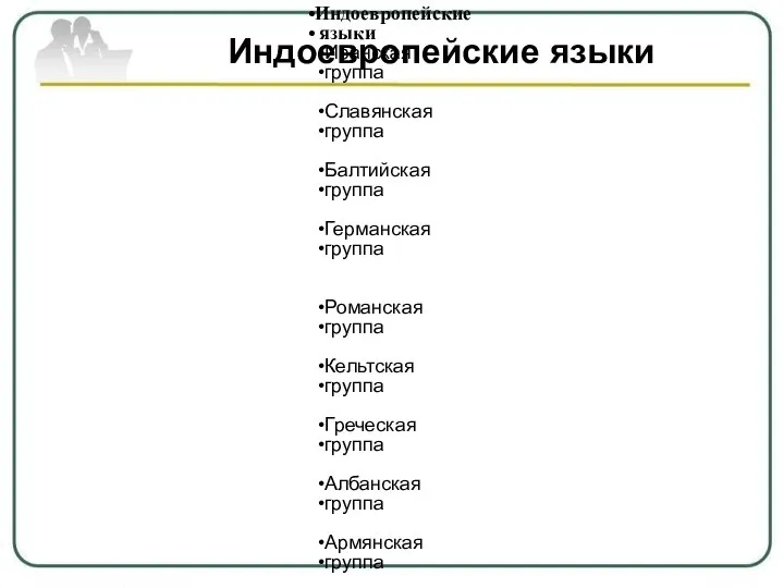 Индоевропейские языки Индоевропейские языки Иранская группа Славянская группа Балтийская группа Германская группа