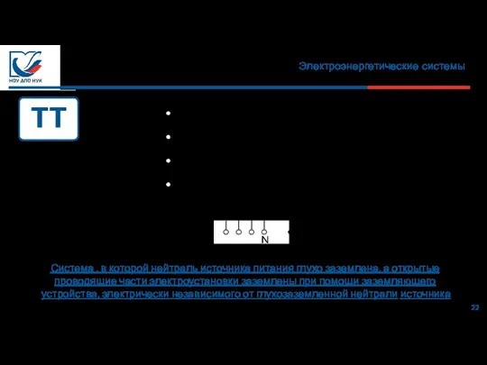 Электроэнергетические системы 22 Система , в которой нейтраль источника питания глухо заземлена,