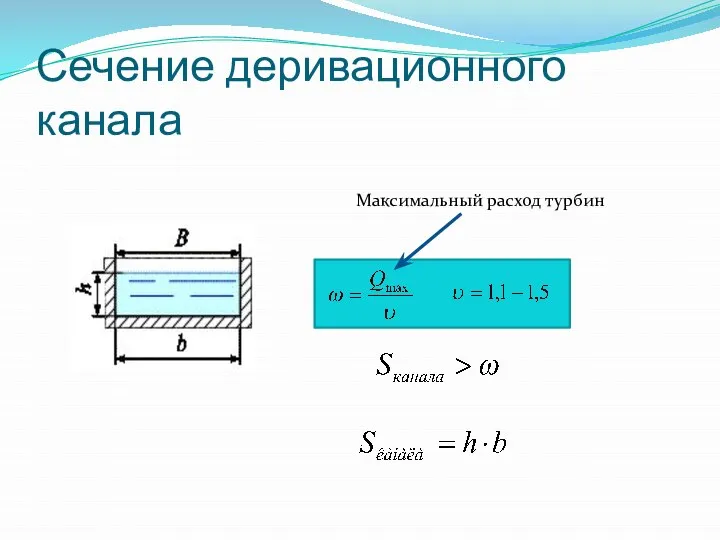 Сечение деривационного канала Максимальный расход турбин