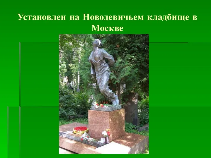 Установлен на Новодевичьем кладбище в Москве