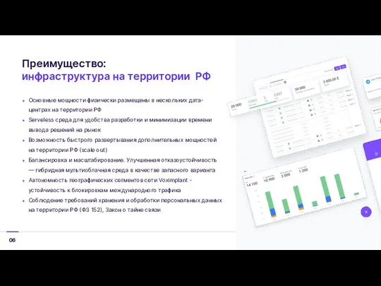 Преимущество: инфраструктура на территории РФ 06 Основные мощности физически размещены в нескольких