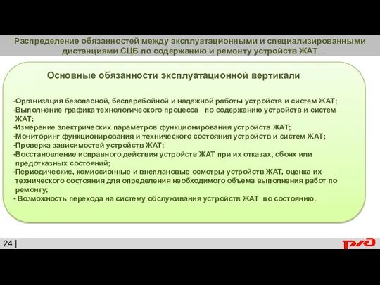 Распределение обязанностей между эксплуатационными и специализированными дистанциями СЦБ по содержанию и ремонту