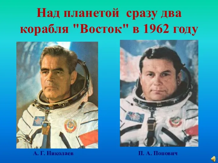Над планетой сразу два корабля "Восток" в 1962 году А. Г. Николаев П. А. Попович