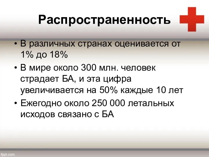 Распространенность В различных странах оценивается от 1% до 18% В мире около