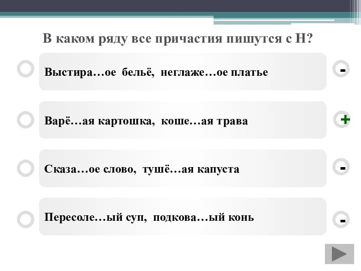 В каком ряду все причастия пишутся с Н? Выстира…ое бельё, неглаже…ое платье