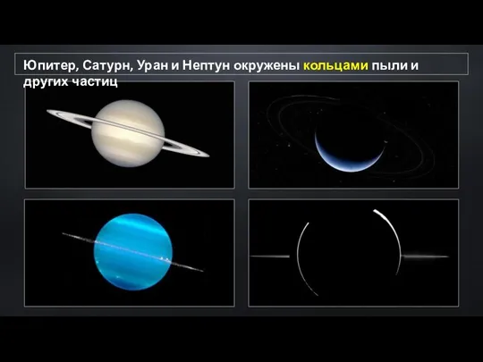 Юпитер, Сатурн, Уран и Нептун окружены кольцами пыли и других частиц