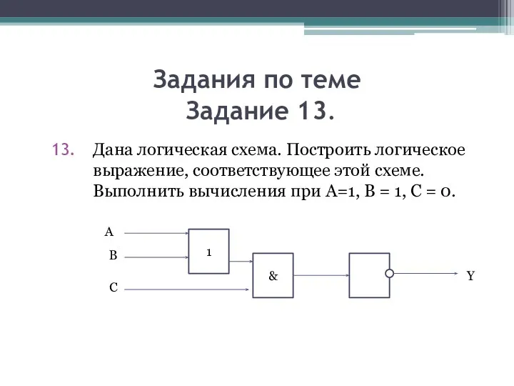 Задания по теме Задание 13. Дана логическая схема. Построить логическое выражение, соответствующее