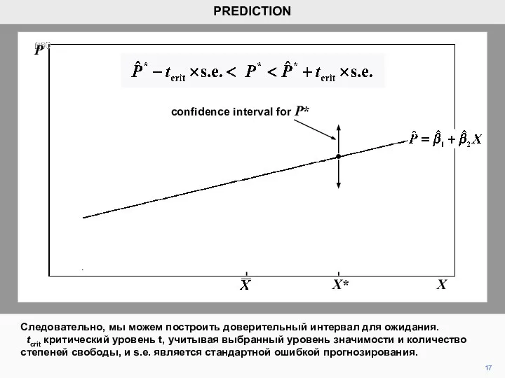 17 Следовательно, мы можем построить доверительный интервал для ожидания. tcrit критический уровень