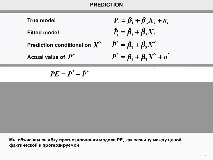 7 PREDICTION Мы объясним ошибку прогнозирования модели PE, как разницу между ценой