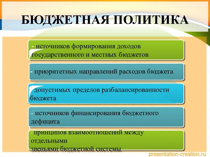 БЮДЖЕТНАЯ ПОЛИТИКА - источников формирования доходов государственного и местных бюджетов - приоритетных