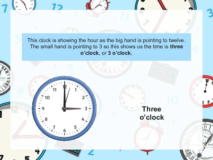 This clock is showing the hour as the big hand is pointing