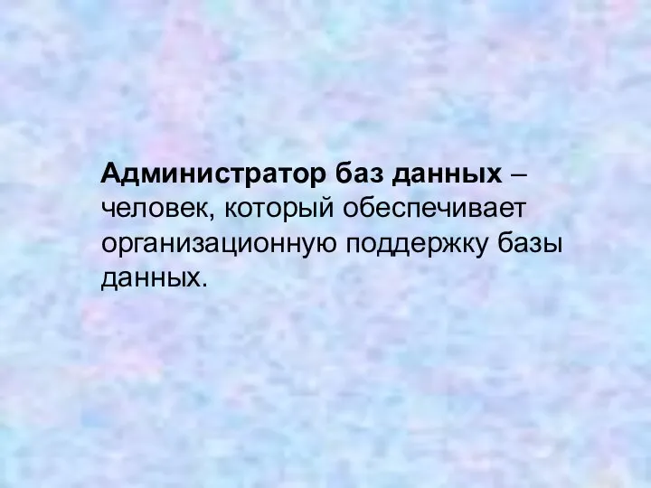 Администратор баз данных – человек, который обеспечивает организационную поддержку базы данных.