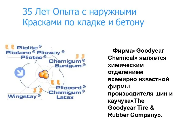 35 Лет Опыта с наружными Красками по кладке и бетону Фирма«Goodyear Chemical»