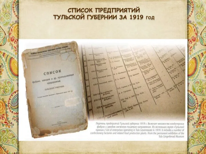 СПИСОК ПРЕДПРИЯТИЙ ТУЛЬСКОЙ ГУБЕРНИИ ЗА 1919 ГОД