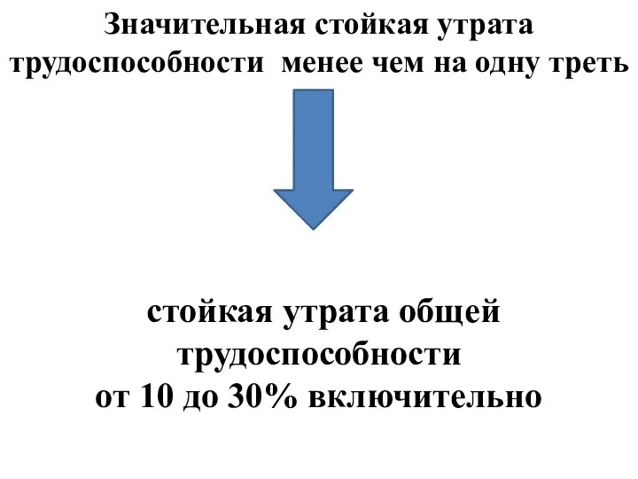 Значительная стойкая утрата трудоспособности менее чем на одну треть стойкая утрата общей