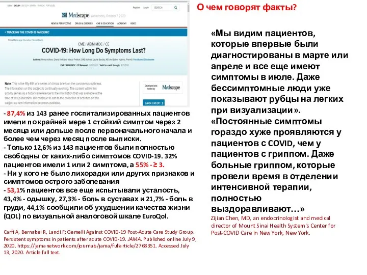 О чем говорят факты? - 87,4% из 143 ранее госпитализированных пациентов имели