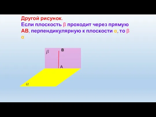 Другой рисунок. Если плоскость β проходит через прямую АВ, перпендикулярную к плоскости