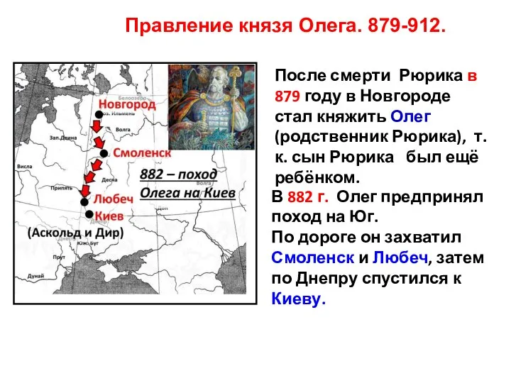 После смерти Рюрика в 879 году в Новгороде стал княжить Олег (родственник