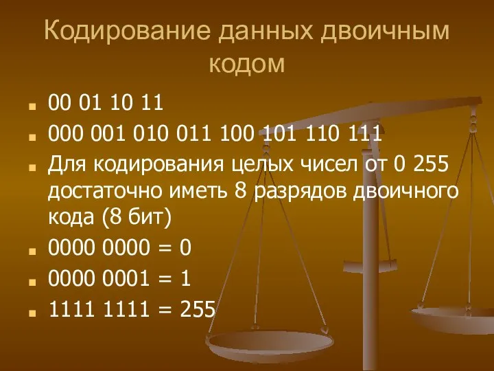 Кодирование данных двоичным кодом 00 01 10 11 000 001 010 011