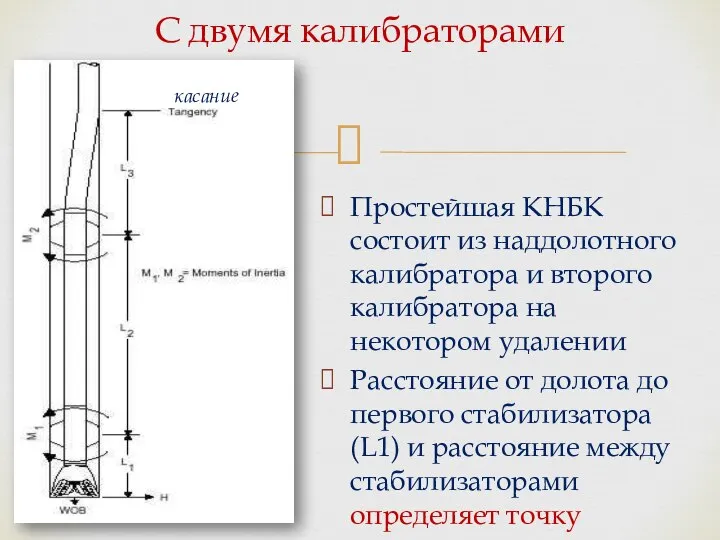 Простейшая КНБК состоит из наддолотного калибратора и второго калибратора на некотором удалении